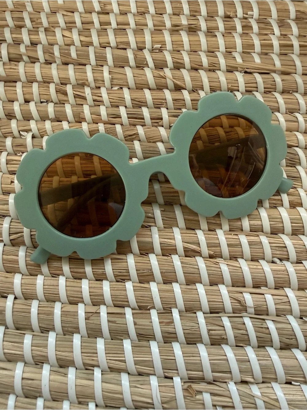 Toddler Size Flower-Shaped Round Sunglasses in Sage Green